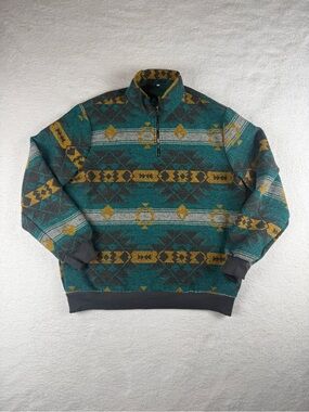 Aztec Jacquard 1/2 Zip Turn Down Collar Contrast Pullover Sweatshirt Mens XL
